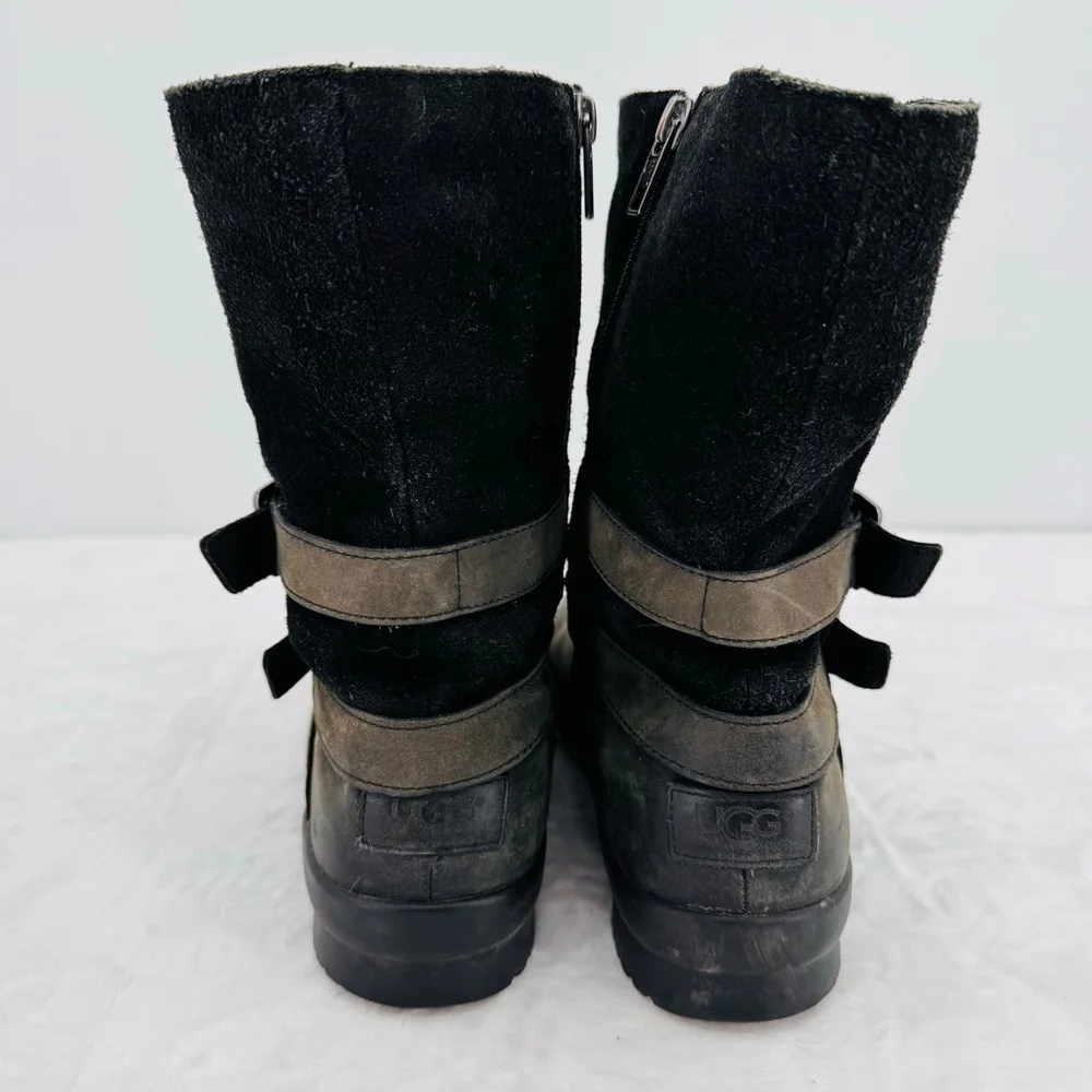 Ugg Lorna Black Boots Waterproof Genuine Leather Wool Lined 8.5” Shaft Size 8.5